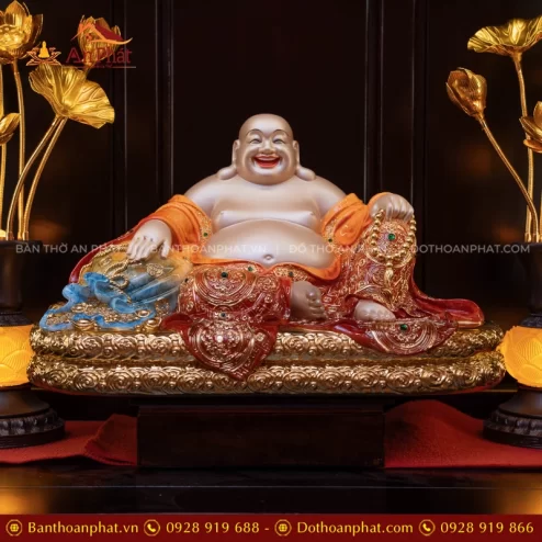 Tượng Di Lặc Ngọc Thạch Phủ Đồng Đỏ Hổ Phách T2551