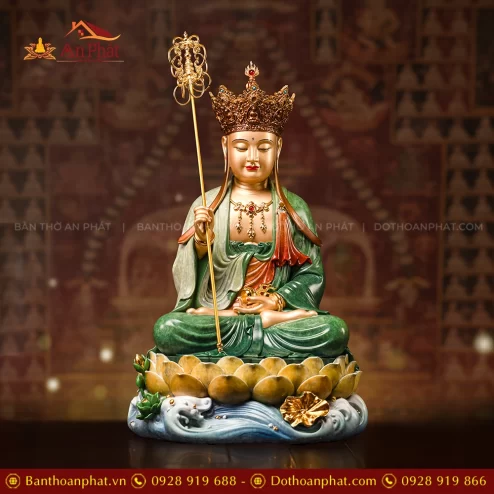 Tượng Địa Tạng Ngọc Thạch phủ đồng Lục Bảo Vân T2463