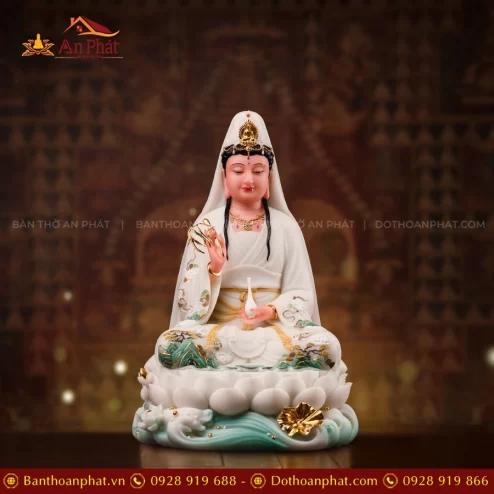 Tượng Quan Âm Thạch Anh Ngọc Liên Bạch Y T2457
