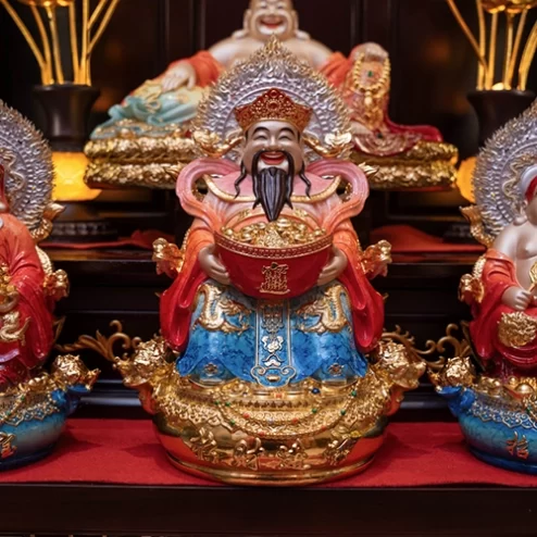 Tượng Quan Lộc Ngọc Thạch Phủ Đồng Đỏ Đế Xanh Dương T2528