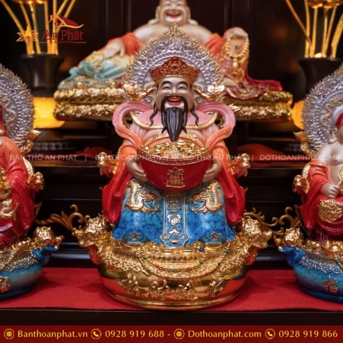 Tượng Quan Lộc Ngọc Thạch Phủ Đồng Đỏ Đế Xanh Dương T2528