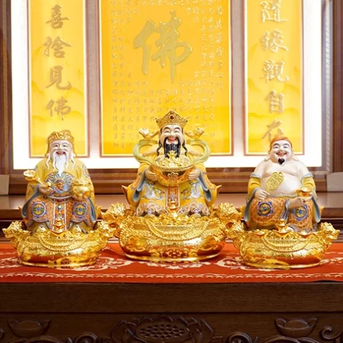 Tượng Tài Địa Ngồi Đồng Dát Vàng T2476