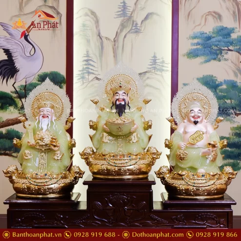 Tượng Tài Địa Song Long Ngọc Thạch Phủ Đồng Dát Vàng T2507