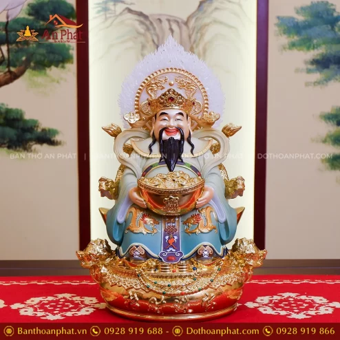 Tượng Thần Tiền Quan Lộc Song Long Ngọc Thạch Phủ Đồng Dát Vàng T2506