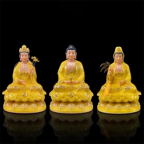 Bộ Tượng Phật Tây Phương Tam Thánh Bột Đá Thạch Anh Ngồi Đế Non Nước T2445