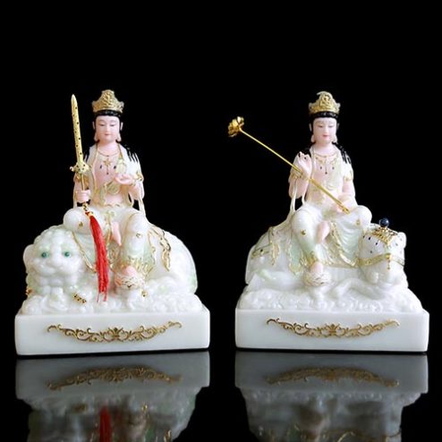 Bộ Tượng Văn Thù Phổ Hiền Bồ Tát Bột Đá Xanh Thiên Thanh Cao Cấp T2732