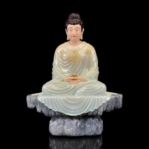 Tượng Bổn Sư Thích Ca Bột Đá Xanh Mở Viền Vàng Dàng Ngồi Thành Đạo T2622