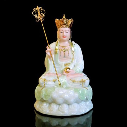 Tượng Địa Tạng Vương Bồ Tát Bột Đá Xanh Thiên Thanh Ngồi Đài Sen T2640