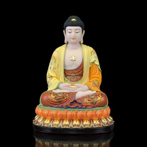 Tượng Phật A Di Đà Bột Đá Vẽ Gấm Ngồi Đài Sen Đế To T2518