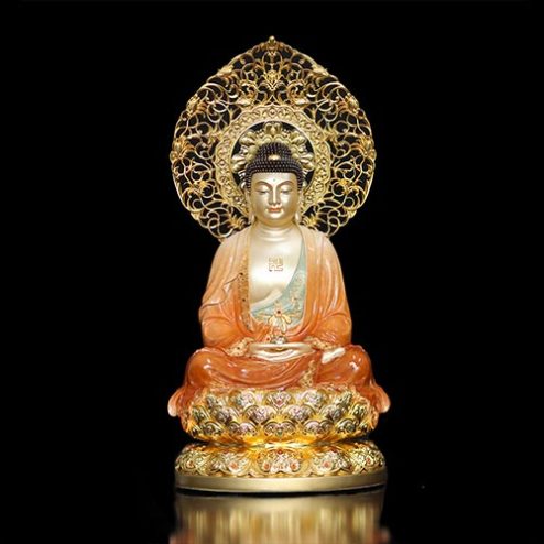 Tượng Phật A Di Đà Đồng Sơn Cam Cam Dáng Ngồi Có Lá Đề Cao Cấp T2606