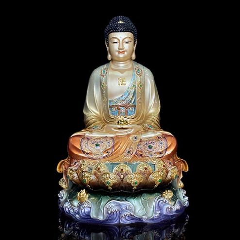 Tượng Phật A Di Đà Ngồi Đế Non Nước Đồng Cao Cấp Men Cổ T2540