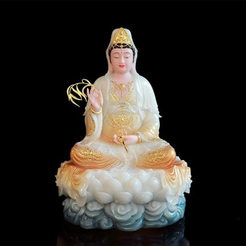 Tượng Phật Bà Quan Âm Bồ Tát Ngồi Đế Cổ Văn Bột Đá Sơn Phú Quý Cao Cấp T2550