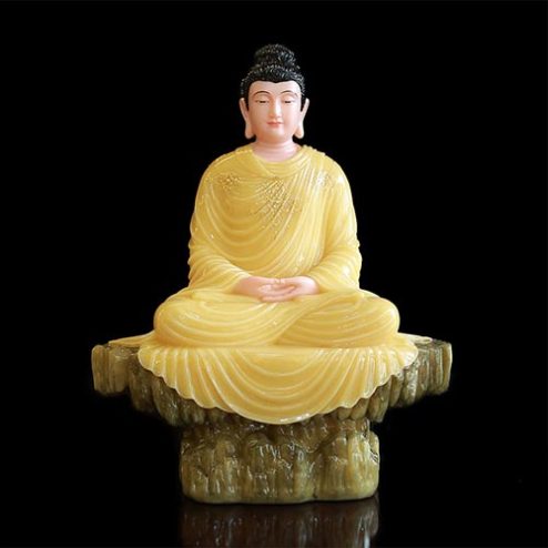 Tượng Phật Bổn Sư Thích Ca Bột Đá Thạch Anh Viền Vàng Cao Cấp Dáng Ngồi T2613