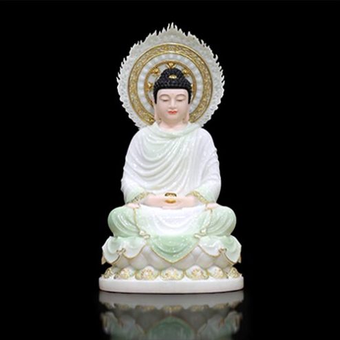 Tượng Phật Bổn Sư Thích Ca Mâu Ni Bột Đá Xanh Thiên Thanh Ngồi Đài Sen Có Lá Đề T2633