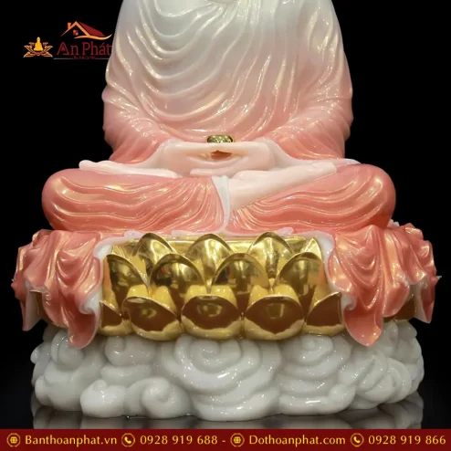 tuong phat bon su thich ca ngoi dai sen bot da ao hong nhap khau t262900002