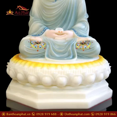 tuong phat thich ca bot da son xanh dang ngoi dai sen nhap khau t262100002