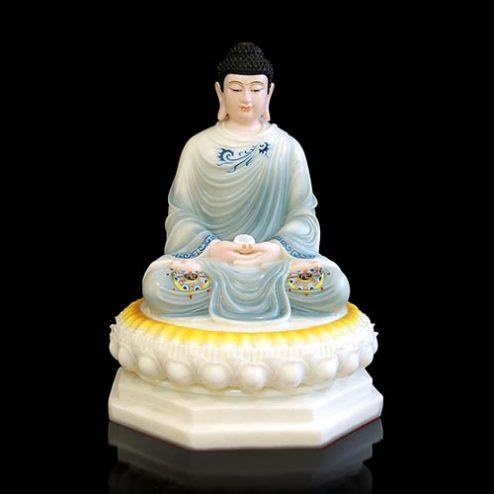 Tượng Phật Thích Ca Bột Đá Sơn Xanh Dáng Ngồi Đài Sen Nhập Khẩu T2621