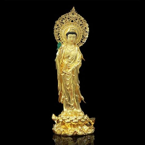 Tượng Quan Âm Bằng Đồng Dát Vàng Cao Cấp Nhập Khẩu Dáng Đứng T2574