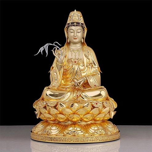 Tượng Quan Âm Bồ Tát Đồng Dát Vàng Ngồi Đế Sen Ấn Bảo T2578