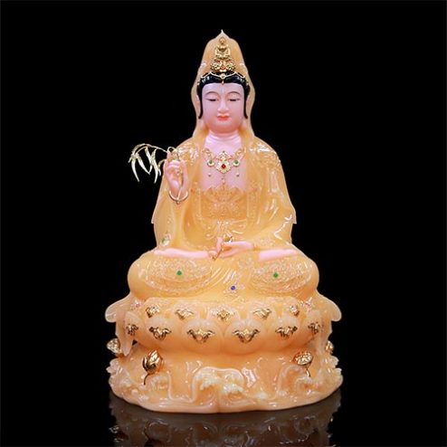 Tượng Quan Thế Âm Bồ Tát Bột Đá Thạch Anh Ngồi Đế Non Nước T2544