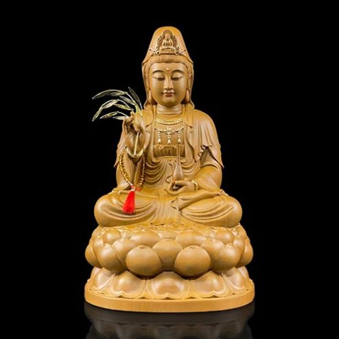 Tương Quan Thế Âm Bồ Tát Gỗ Long Não Nhập Khẩu Ngồi Đài Sen T2599