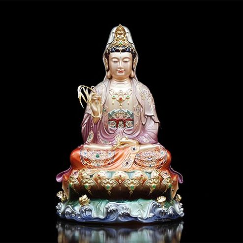 Tượng Quan Thế Âm Bồ Tát Ngồi Non Nước Đồng Sơn Màu Cao Cấp T2566