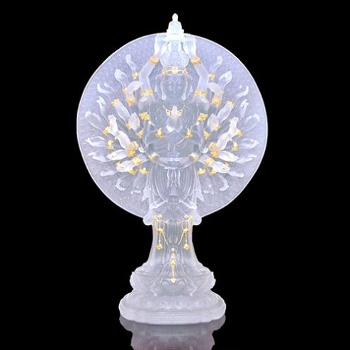 Tượng Thiên Thủ Thiên Nhãn Lưu Ly Trắng Dát Vàng Cao Cấp Nhập Khẩu T2674