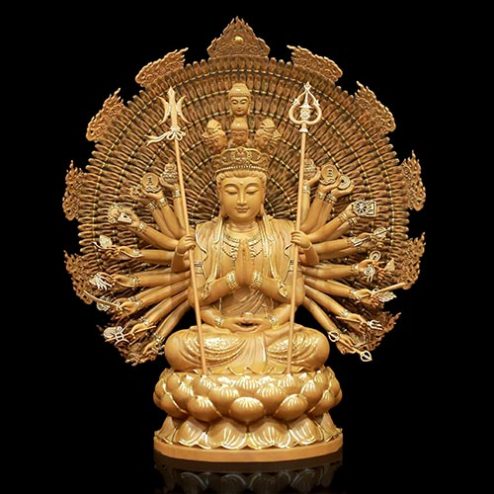 Tượng Thiên Thủ Thiên Nhãn Nghìn Mắt Nghìn Tay Ngồi Đài Sen Gỗ Long Não Nhập Khẩu T2680
