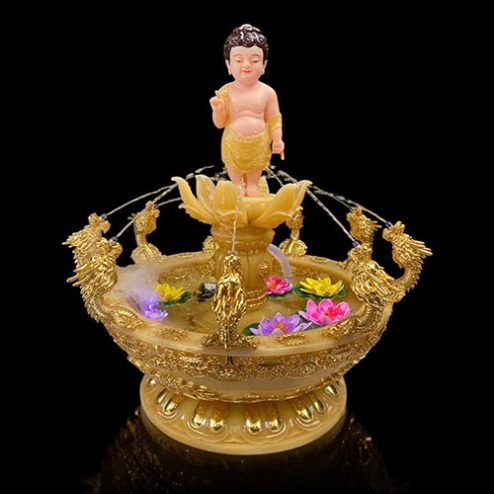 Chậu Tắm Phật Cửu Long Hoa Sen Bột Đá Thạch Anh Nhập Khẩu T2755