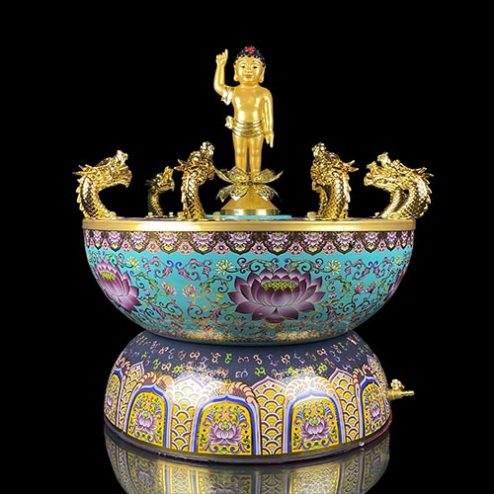 Chậu Tắm Phật Đản Sanh Hợp Kim Đồng Vẽ Hoa Nhập Khẩu Cao Cấp T2758