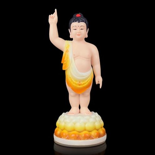 Tượng Phật Đản Sanh Bột Đá Nhập Khẩu Sơn Màu T2747