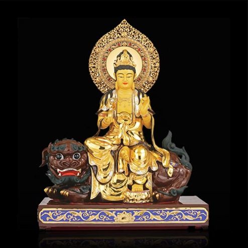 Tượng Văn Thù Bồ Tát Đồng Dát Vàng Cao Cấp Nhập Khẩu T2735